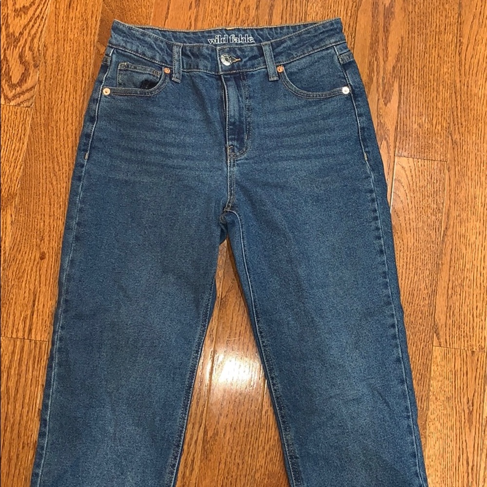 Distressed straight leg jeans